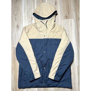 London Fog Blue Beige Hooded Snap Zip Up Parka Coat - Men Size 48 Long